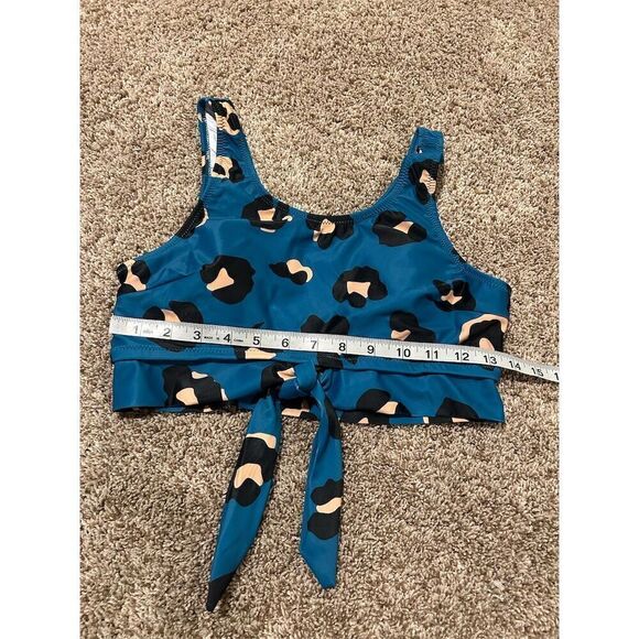 Women's Blue Leopard Print Knot Front Bikini Top Size S - Picture 4 of 4